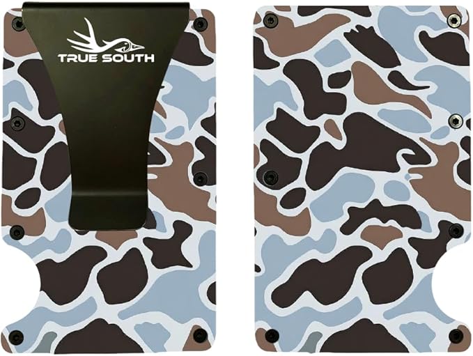 True South RFID Blocking Slim Metal Wallet with Money Clip | Minimalist Alumium Card Holder - Camouflage Front Pocket EDC Wallet for Men, Gift for Him