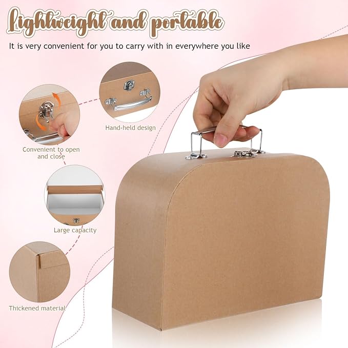 HOMSFOU Kraft Paper Storage Suitcase 10X10X10 Inches Multipurpose Decorative Box for Jewelry Stationery Wedding Party Favors Travel and Home Organization