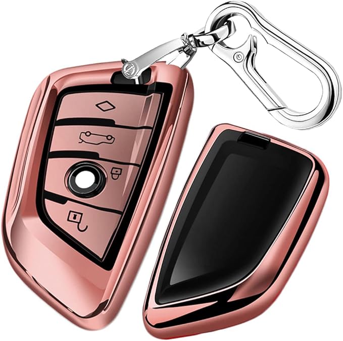 QBUC Key Fob Cover Full Protective Case, Key Fob Case for X1 /X3 /X5 /X6 X7 and for Series 1/2 /5/7 Soft TPU Anti-dust Case Shell Keyless Remote Control(Pink)