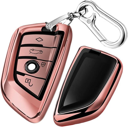 QBUC Key Fob Cover Full Protective Case, Key Fob Case for X1 /X3 /X5 /X6 X7 and for Series 1/2 /5/7 Soft TPU Anti-dust Case Shell Keyless Remote Control(Pink)