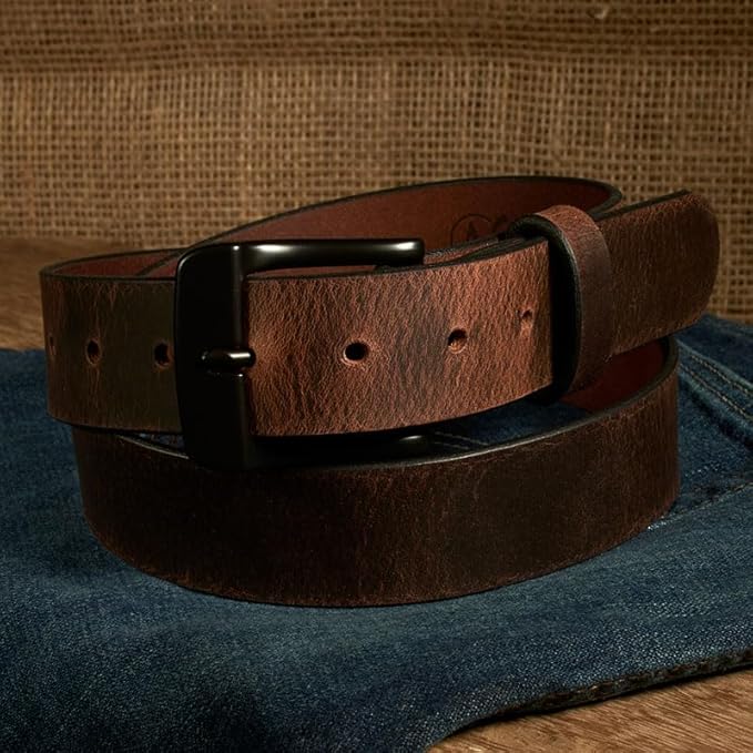 Men's Leather Belt, Made in USA, Full-Grain Leather, Casual Everyday Wear Belts, Amish Handmade 1.5" Width