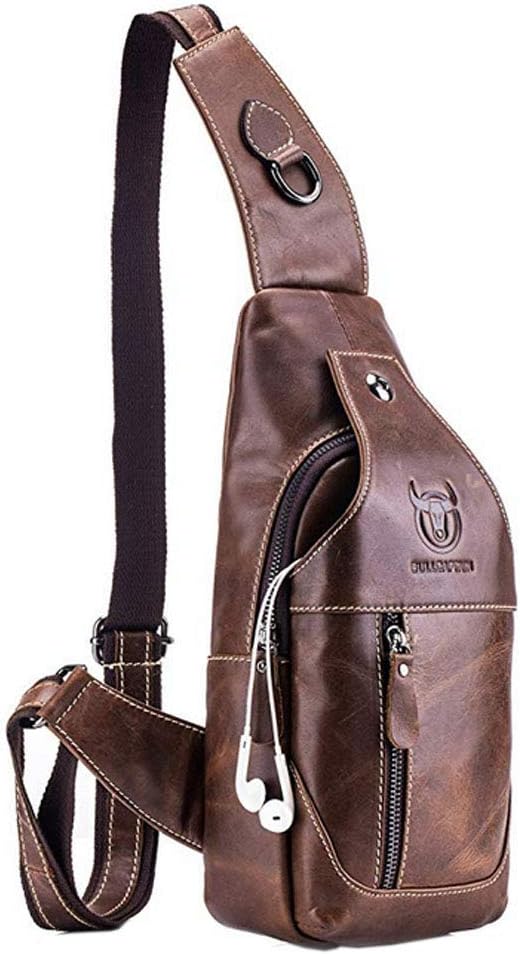Hebetag Leather Sling Bag Backpack for Men Women Travel Outdoor Sports Camping Casual Crossbody Shoulder Chest Day Pack Backpacks Brown
