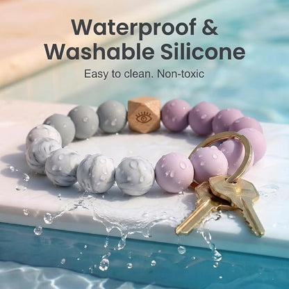 BIHRTC Silicone Key Ring Bracelets Wristlet Keychain Wallet with Net Chapstick Holder for Women