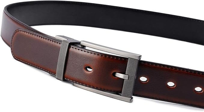 Belts for Men Reversible Leather 1.25” Waist Strap Fashion Dress Buckle Beltox