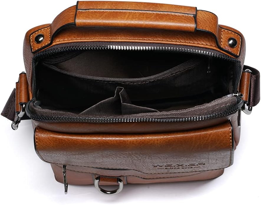 Hebetag Small Leather Sling Shoulder Bag Messenger Pack for Men Women Outdoor Travel Business