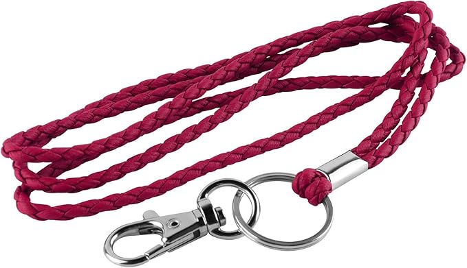 PLENTY Braided Leather Lanyard, 2PCS Handmade Strong Office Long Neck Strap with Clasp and Keychain for ID Badge and Keys