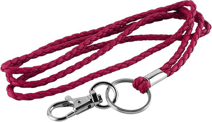 PLENTY Braided Leather Lanyard, 2PCS Handmade Strong Office Long Neck Strap with Clasp and Keychain for ID Badge and Keys