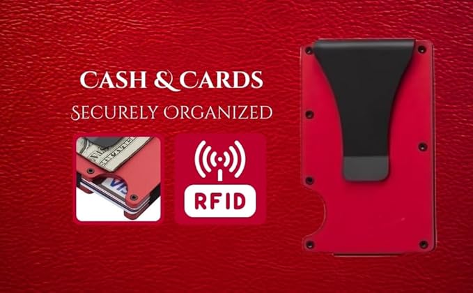 Leatherboss Wallet for Men RFID Blocking Minimalist Metal Card Holder with Money Clip Holds Credit Cards and Cash (Ruby Red)