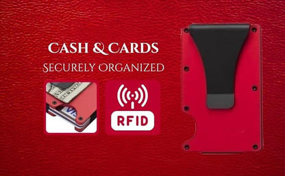 Leatherboss Wallet for Men RFID Blocking Minimalist Metal Card Holder with Money Clip Holds Credit Cards and Cash (Ruby Red)