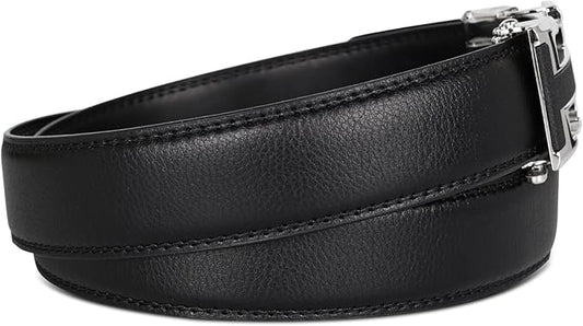 Aurolran Men&Womens Leather Dress Belt Business Automatic Buckle Belt Color-Black Silver Gold
