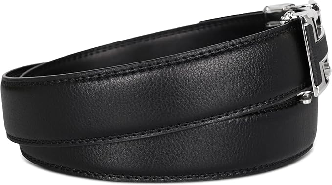 Aurolran Men&Womens Leather Dress Belt Business Automatic Buckle Belt Color-Black Silver Gold