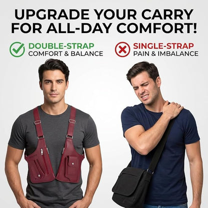 Leather Double Shoulder Armpit Bag for Men Underarm Concealed Rover The Holste Vest for Mens Adjustable Leather Bag (Burgundy)