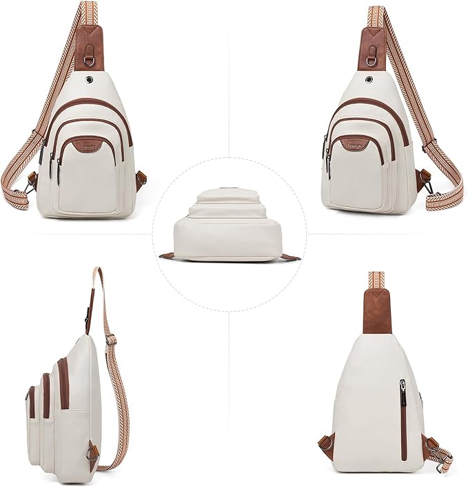Leresas 10L Crossbody Sling Bag for Women Men Anti Theft Cross Body Fanny Pack Belt Bag Purse Gifts for Women Faux Leather, Beige Brown