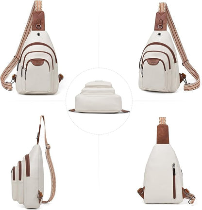 Leresas 10L Crossbody Sling Bag for Women Men Anti Theft Cross Body Fanny Pack Belt Bag Purse Gifts for Women Faux Leather, Beige Brown