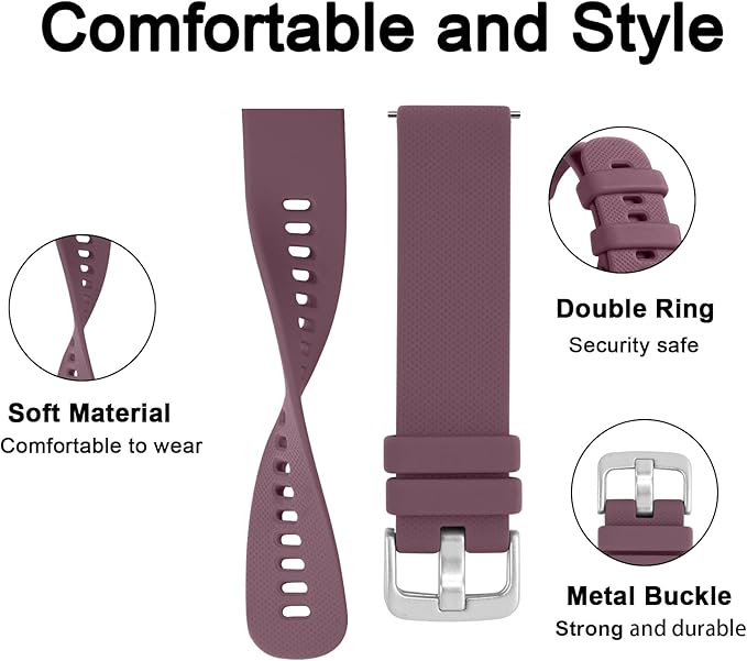 GEAK Compatible with Garmin Vivoactive 5 Watch Bands/Garmin Vivoactive 3 Watch Bands,20mm Silicone Band for Vivoactive 3 Music/Vivomove Sport,Forerunner 645/245 Music Smartwatch Women Men SmokeViolet