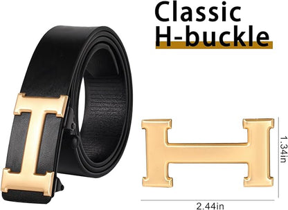 Aurolran Men&Womens Leather Dress Belt Business Automatic Buckle Belt Color-Black Silver Gold