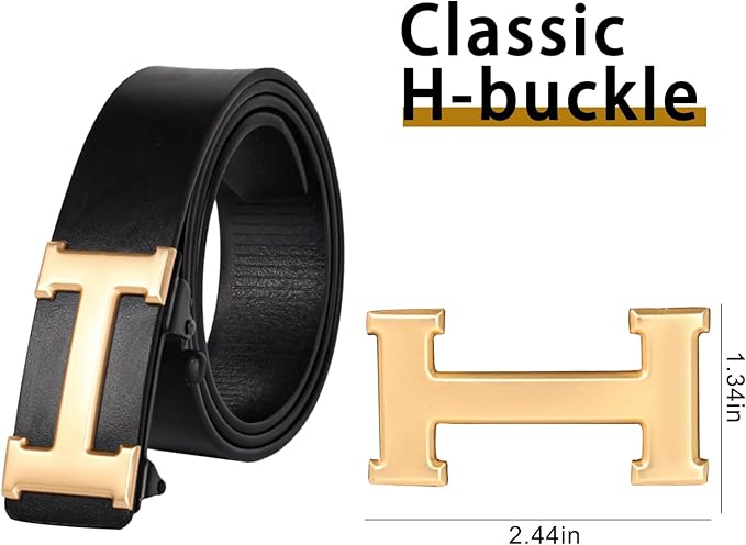 Aurolran Men&Womens Leather Dress Belt Business Automatic Buckle Belt Color-Black Silver Gold
