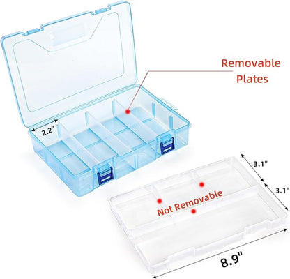 Covzoe 6 Pack Plastic Organizer Box with Adjustable Dividers, 2 Layer Bead Jewelry Organizer with 8 Large Grids, Clear Office Supplies Storage Case Snackle Container for Art DIY Crafts Fishing Tackles