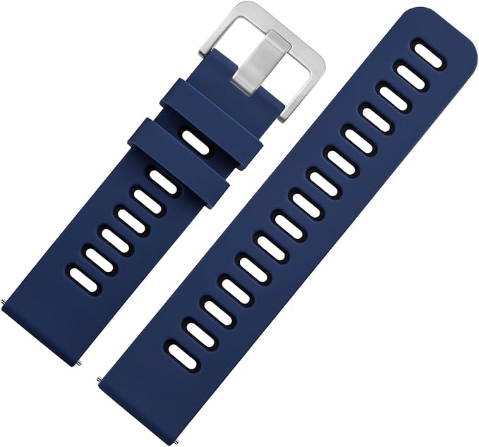 WOCCI 18mm Bicolor Watch Band, Silicone Rubber, Quick Release Replacement Strap for Men and Women, Silver Stainless Steel Buckle (Blue-Black)