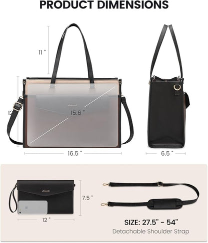 LOVEVOOK Laptop Bag for Women, 15.6'' Laptop Tote Purse 2-in-1 Professional Work Bag Business Briefcase with Clutch Purse, Waterproof Leather Computer Handbag for Teacher Office Travel