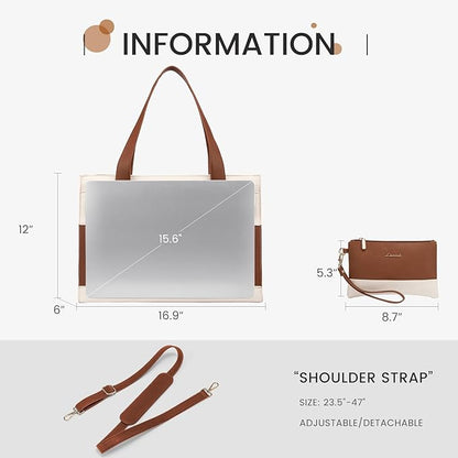 LOVEVOOK Laptop Tote for Women - 15.6 Inch Professional Leather Computer Briefcase with Waterproof Handbag Shoulder Bag Large Capacity Business Teacher Office Crossbody Purse