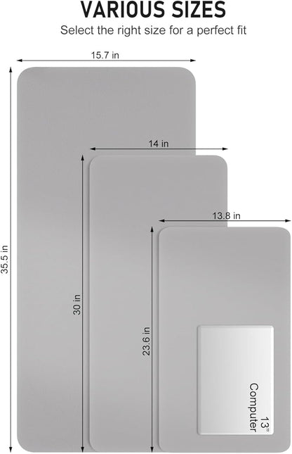 Desk Pad, 23.6" x 13.8" PU Leather Non-Slip Desk Mat Large Mouse Pad for Desktop, Waterproof Laptop Computer Writing Mat for Office, Home, Work, Gaming, Silver