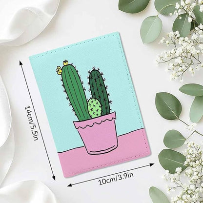 Cactus Passport Holder for Travel Green Cactus in Pink Flowerpot PU Leather Passport Cover Wallet Cute Passport Card Holder for Women and Men