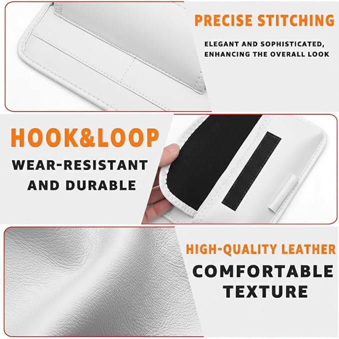 HOLDCY Car Visor Organizer – Sun Visor Storage Pouch Holder for Vehicle Truck SUV, PU Leather Auto Interior Accessories for Registration Document, Gas Card & Sunglasses, Universal Fit (White)