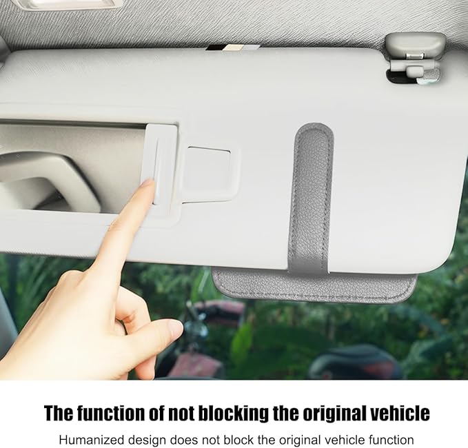 Car Sun Visor Organizer, PU Leather Vehicle Visor Document Storage Pocket for Sunglass Card Pen, Multifunctional Automotive Interior Holder Accessories, Universal Fit (Gray)