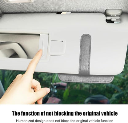 Car Sun Visor Organizer, PU Leather Vehicle Visor Document Storage Pocket for Sunglass Card Pen, Multifunctional Automotive Interior Holder Accessories, Universal Fit (Gray)