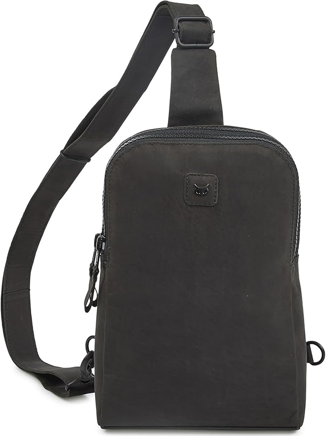 Leather Sling Bag for Women Genuine Crossbody Purse Small Trendy Cross Over Chest Phone and Credit Card Slots (Black Crazy Horse)