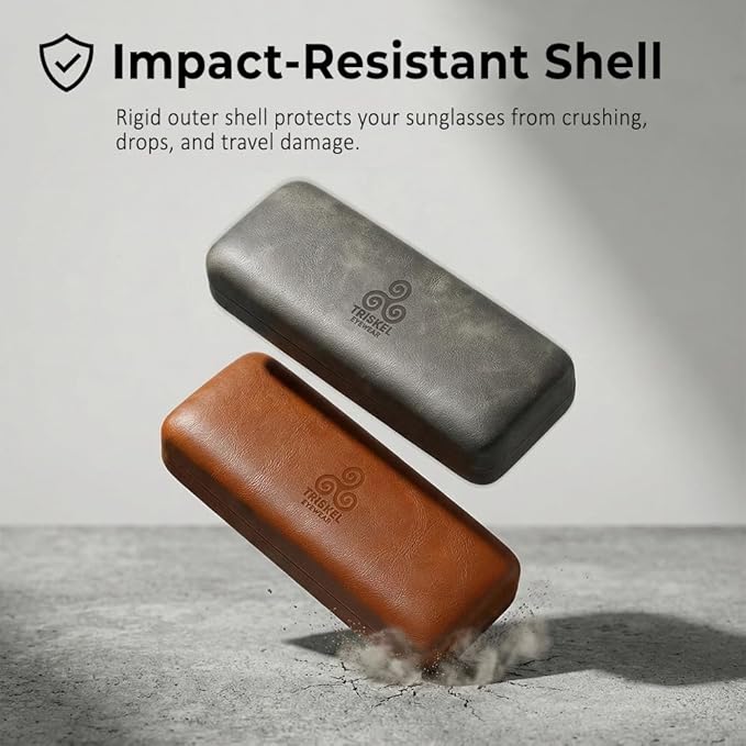 Premium Curved Rectangular Glasses Case, Hard Shell PU Leather Eyewear Holder. Magnetic Closure.