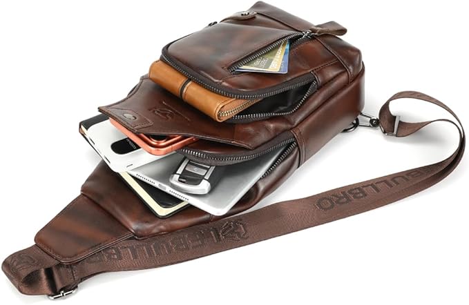 Sling Bag for Men Genuine Leather Chest Bag Crossbody Backpack Travel Hiking Outdoor Sport