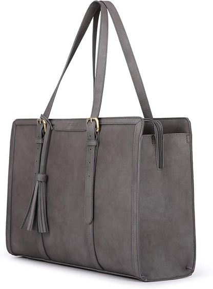 ECOSUSI Laptop Bag For Women 15.6 Inch Work Tote Bags PU Leather Computer Purse For Business Office With 3 Layer Compartments