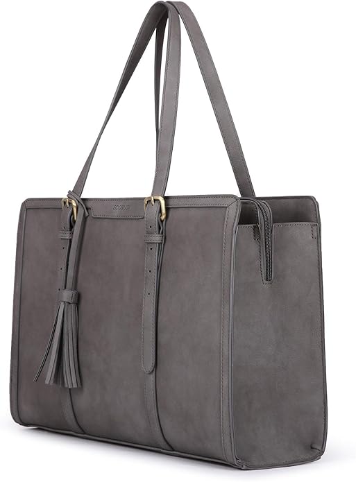 ECOSUSI Laptop Bag For Women 15.6 Inch Work Tote Bags PU Leather Computer Purse For Business Office With 3 Layer Compartments