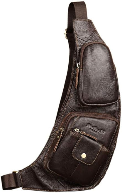 Hebetag Leather Sling Bag Crossbody Backpack for Men Women Travel Outdoor Camping