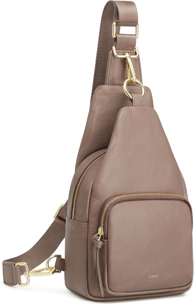 Kattee Small Sling Bag for Women, Leather Fanny Packs Crossbody Purse, Chest Bag for Travel with RFID Blocking, Khaki
