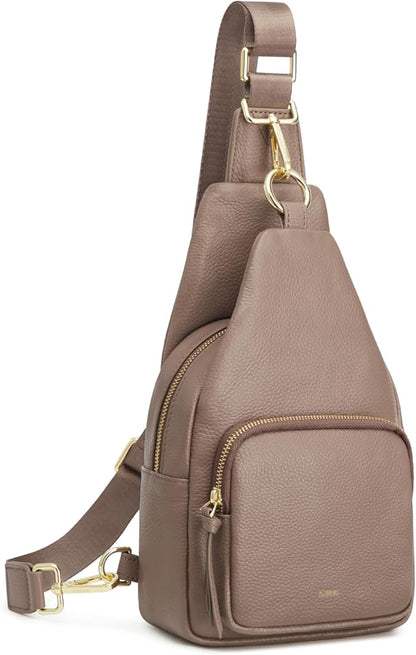 Kattee Small Sling Bag for Women, Leather Fanny Packs Crossbody Purse, Chest Bag for Travel with RFID Blocking, Khaki