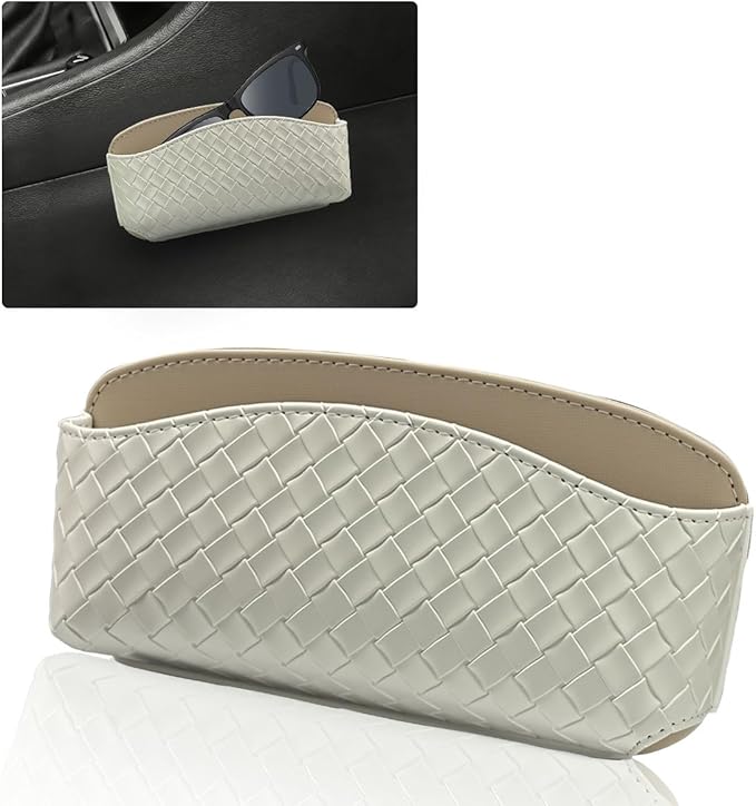 Sunglasses Holder for Car Visor, Leather Auto Glasses Storage Case, Car Sun Visor Eyeglasses Holder Protective Box, Universal Automotive Interior Accessories for Man Women (White)