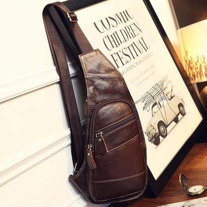 KPYWZER Vintage Leather Sling Bag Backpack for Men Crossbody Shoulder Chest DayPack Backpacks