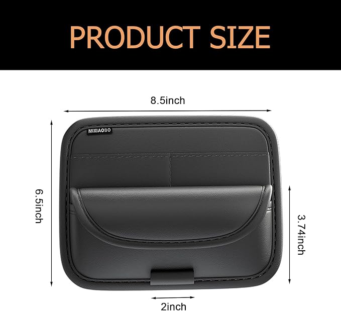 Shakas Car Sun Visor Organizer, Multifunctional Multi-Pocket Sunglasses Card Holder Pen Document Holder, Leather Anti-Scratch Protection Visor Storage Bag for Most Cars Trucks SUVs, Black