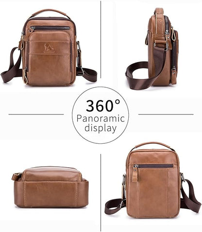Men's Vinatge Leather Crossbody:Compact with Organized Pockets,Stylish & Functional for Everyday Carry