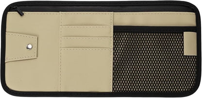 PATIKIL 1Pcs Car Sun Visor Organizer, 12.8 x 6.5 Inch PU Leather Vehicle Storage Pouch Holder for Sunglasses Card Pen Driver License Car Accessories, Beige
