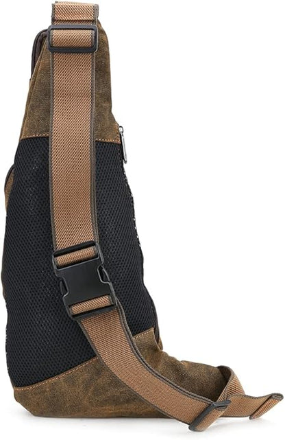 Hebetag Leather Sling Bag Crossbody Backpack for Men Women Travel Outdoor Camping