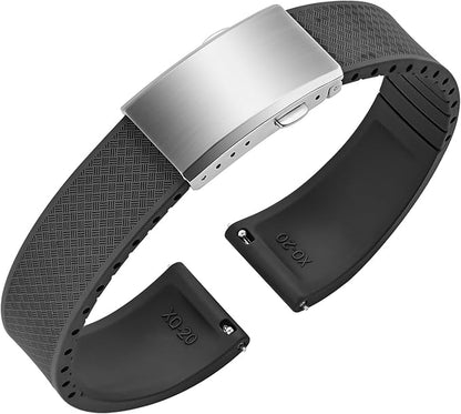 ULLCHRO FKM Rubber Watch Strap, Cut to Size Quick Release Fluororubber Watch Band Soft Replacement Watchband with Silver Milled Clasp for Men Women 18mm 19mm 20mm 21mm 22mm
