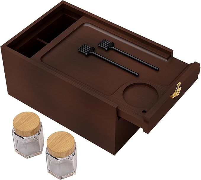 Bamboo Storage Box with Lid – Wooden Organizer with 4 Compartments, Sliding Cover & Metal Clasp Lock, Multi-Purpose Rectangular Stash Box, Eco-Friendly Bamboo Box for Home & Office