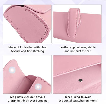 Sunglasses Holder for Car Sun Visor, Sunglass Organizer for Car, Magnetic Leather Eyeglasses Protective Storage Case, Waterproof Glasses Organizer Visor Accessories for Vehicles (Pink)