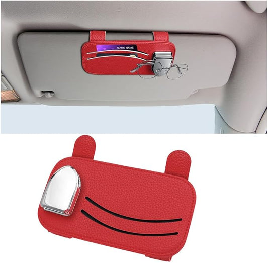 Zpana Car Sun Visor Organizer, Leather Vehicle Storage Glasses Pocket Ticket Clip, Automotive Interior Sunglasses Cards Pouch Case Bag Holder Accessories, Universal for SUV, Sedan, Truck (Red)