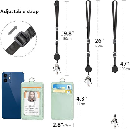 Leather Badge Holder and Adjustable Retractable Lanyards, Quick Release Buckle and Safety Breakaway Lanyards with Swivel Metal Clasp for Offices, Staff, Students, Employees