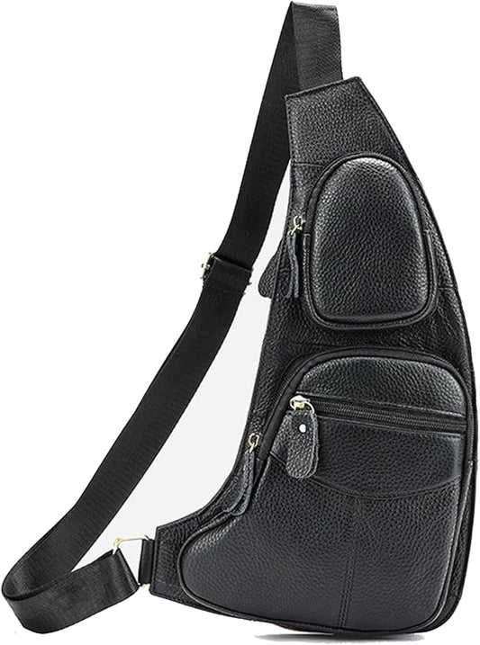 Leather Sling Bag Crossbody Backpack for Men Women Travel Outdoor Sports Hiking Camping Shoulder Chest Day Pack Daypack